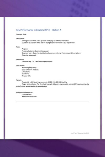 Key performance indicator template on a purple background
